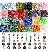 Fishdown 24 Color 1300PCS Gemstones for Jewelry Making Kit, Irregular Crystal Chips Stone Beads C...