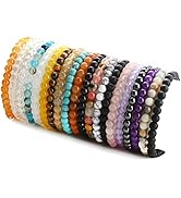 JEWPARK 20Pcs 6mm Gemstones Beaded Stretch Bracelet for Women Healing Crystal Stone Bracelets Rou...
