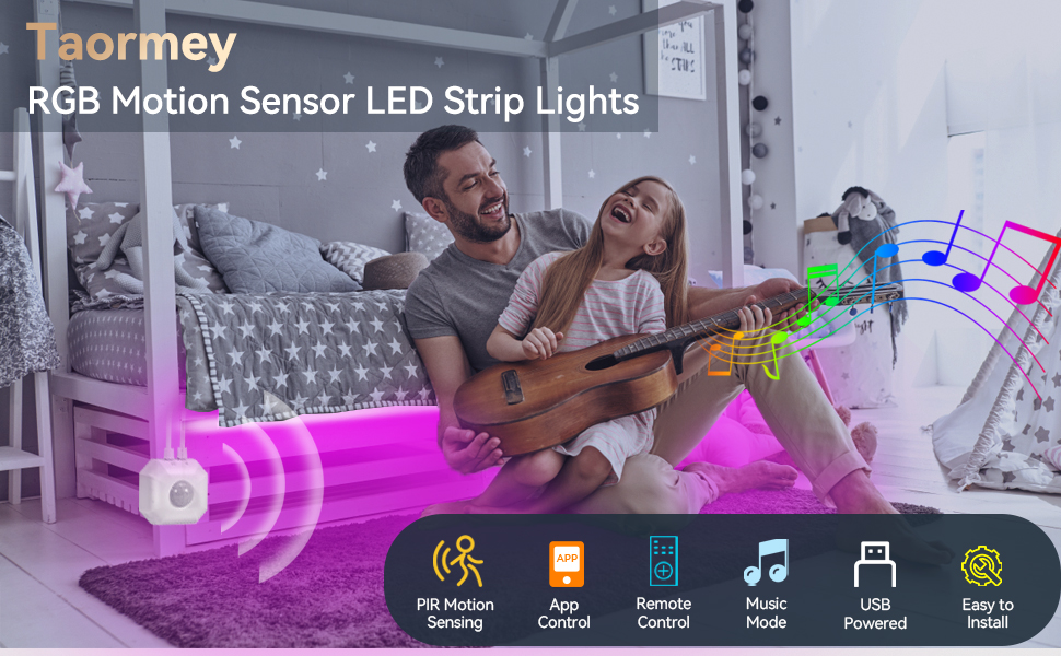 rgb led strip lights with motion sensor for bedside