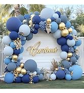 Dusty Blue Gold Balloons Garland Double Stuffed, Gender Reveal Balloon With White Balloons Pastel...