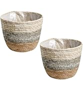UKCOCO 2Pcs Multi Purpose Woven Flower Seagrass Plant Pots for Decor Delicate Floral Planters for...