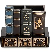Tosnail Decorative Pen Holder with Storage Drawer, Wooden Pencil Holder Organizer, Antique Librar...
