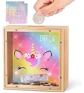 Piggy Bank for Kids, Wooden Money Coin Bank for Boys and Girls, Dinosaur Unicorn Piggy Banks with...
