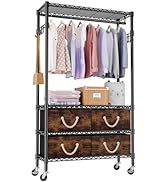 Maiproo Heavy Duty Rolling Clothes Rack with Shelves Clothing Racks for Hanging Clothes Garment R...