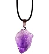 ZGLUZP Purple Natural Amethyst Raw Stone Pendant Necklace for Women Men Raw Amethyst Pendant Crys...