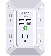 USB Wall Charger, Surge Protector, QINLIANF 5 Outlet Extender with 4 USB Charging Ports ( 4.8A To...