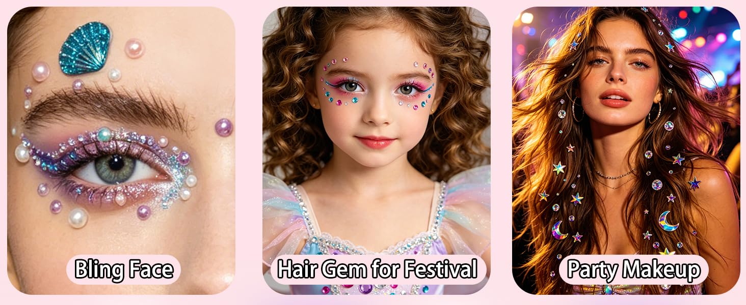 Face Gems Stickers Self-Adhesive Pearl Hair Face Jewels Rhinestone for Women Eye Face Makeup