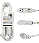 EP Low Profile 10 Ft Flat Plug Extension Cord - 16 AWG 3 Prong Grounded Cable with 3 Outlets, Per...