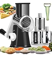 Handheld Rotary Cheese Grater Shredder- 3 Interchangeable Stainless Steel Drum Blades Manual Roun...