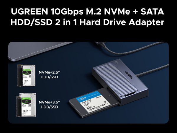 UGREEN 2 in 1 M.2 NVME SSD Enclosure and SATA Hard Drive Adater