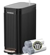 KSSKSS Small Bathroom Trash Can with Charcoal Filters Soft Close Lid, 6L / 1.6 Gallon Stainless S...