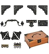 Antique Jewelry Box Lock Latch Hasp Hinges Handle Corner Protectors Kit for DIY Bronze Tone 2 Set...