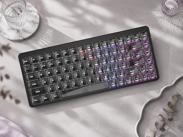 Dark Grey Low Profile keycap Set,PC Clear Keycaps Jelly Style,Shine Through Custom Key caps