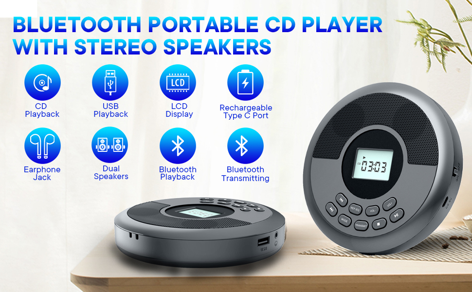 portable cd player with speakers and bluetooth