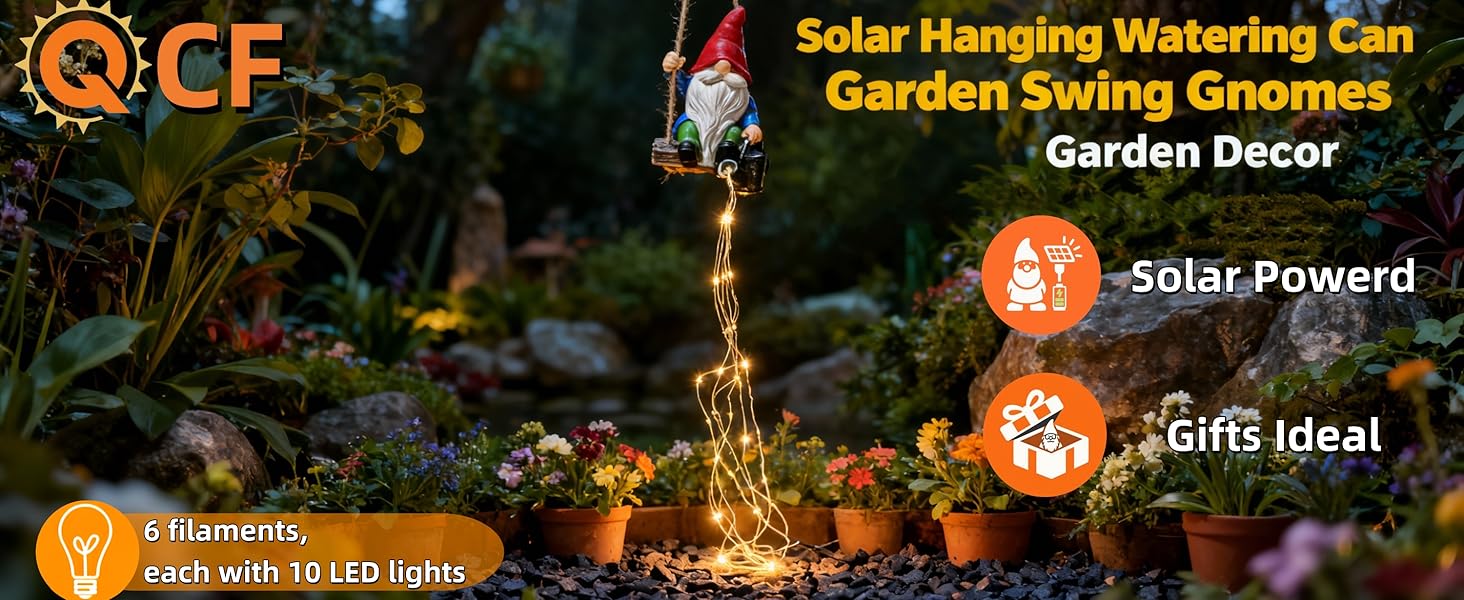 1A+ solar hanging watering can garden gnomes