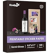 Koala Semi Glossy Sticker Paper for Inkjet and Laser Printer 100 Sheets Printable Sticker Paper, ...