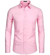 Lusead Mens Dress Shirts Long Sleeve Cotton Wrinkle Free Stretch Solid Casual Formal Wedding Busi...