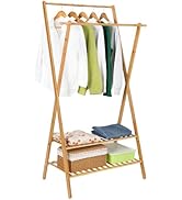Ufine Bamboo Clothing Rack Double Rod Garment Rack with 2 Tier Storage Shelf Closet Organizer for...