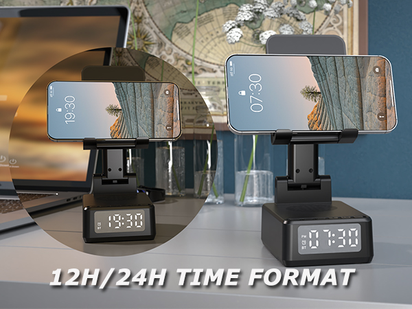 cell phone stand with digital clock has optional 12/24 H time format to meet everyone&amp;#39;s need.