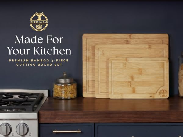 Three bamboo cutting boards for small spices and large meat slices.