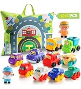 bessome Soft Rubber Cars Toy for 1 Year Old Boy with Playmat (Storage Bag)|12 PCS Cartoon Cars Ba...