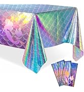 iCrius Mermaid Tablecloth, 3pcs - Disposable Iridescent Tablecloth - Little Mermaid Birthday Part...