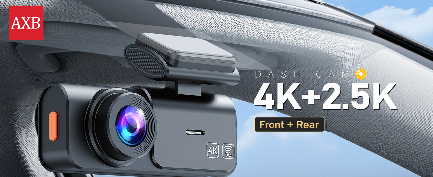 Dual Dash Cam Front and Rear: 4K+2.5K Dash Camera for Cars Built-in 5G WiFi APP Control Free 64GB