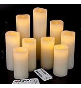 antizer Flameless Candles Led Candles Pack of 9 (H 4" 5" 6" 7" 8" 9" x D 2.2") Ivory Real Wax Bat...