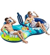 QPAU Inflatable Double River Tube, 2 Person 660lb Capacity, Puncture-Resistant 93" Sturdy Heavy D...