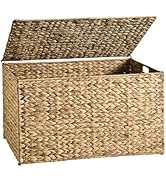 MOORLITER Water Hyacinth Storage Basket with Lid, 42.3 Gallon (160L) Blanket Storage Basket with ...