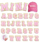 Small Chenille Letters Patches 1 inch 52PCS Pink Self Adhesive Fuzzy Letter Stickers for Clothing...