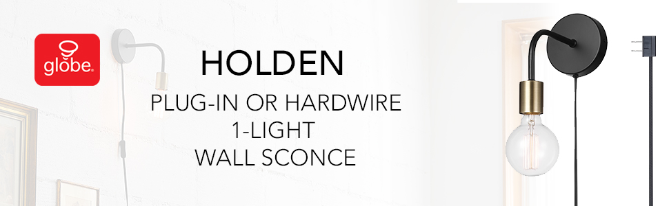Holden Matte Black and Brass Plug In or Hardwire Wall Sconce