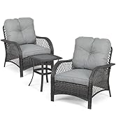 Magshion Outdoor Patio Furniture Set, Outdoor Rattan Chairs Set of 2 with Glass Top Table and Cus...
