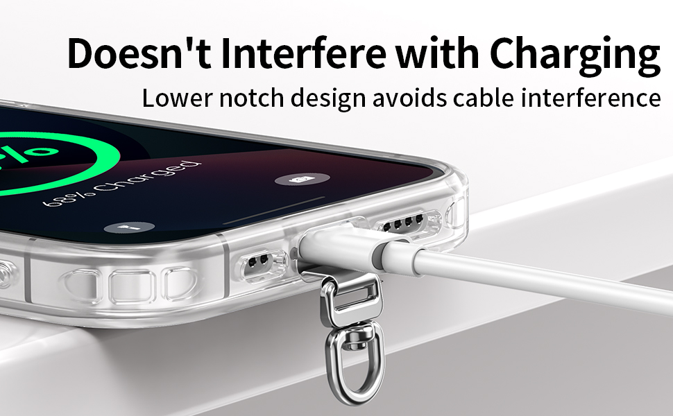 Charging-friendly Cell Phone Lanyard Patch: Notch design avoids cable interference