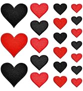 Heart Iron on Patches 32pcs 4Sizes Red and Black Embroidered Heart Applique Patch for Clothes Hat...