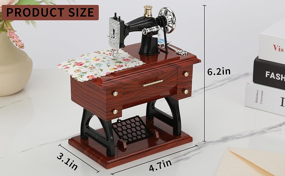 Features in the shape of a vintage treadle sewing machine