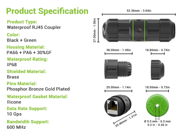 LEENUE Waterproof rj45 Coupler Cat7