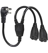 Power Cord Extension Y Splitter - 1 to 2 Way Outlet Adapter NEMA 5-15P 90-Degree Flat Plug to 2 X...