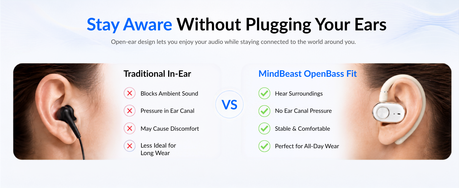 Open-ear hook earbuds compared with traditional in-ear earbuds