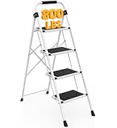 KMFurnila 4 Step Ladder for Adults, Folding Step Stool with Cushioned Handle Wide Anti-Slip Pedal...
