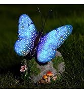 WSgift Solar Butterfly Garden Statue Weatherproof Outdoor Hand-Painted Decor Butterfly Resin Figu...