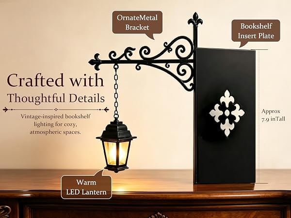 bookshelf lantern light