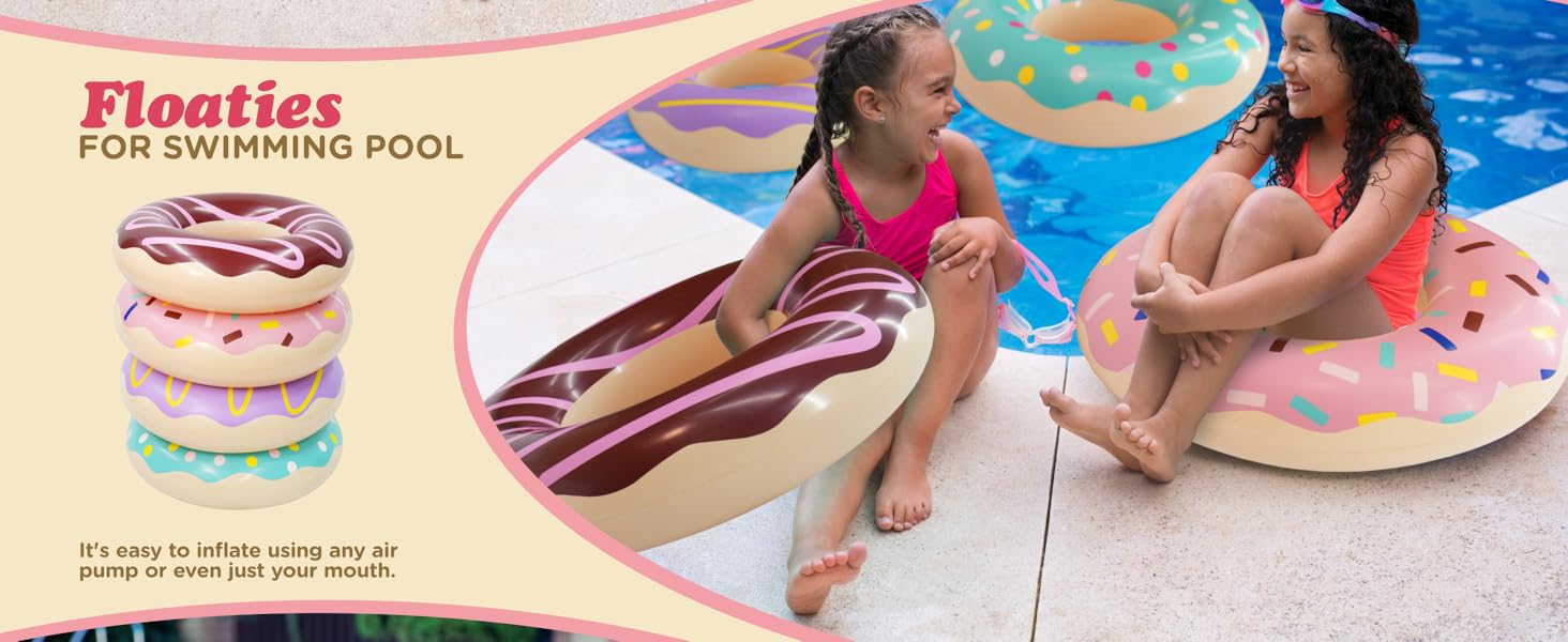 Children's Swim Rings4 Pack Donut Pool Floats for Kids &amp; Adults