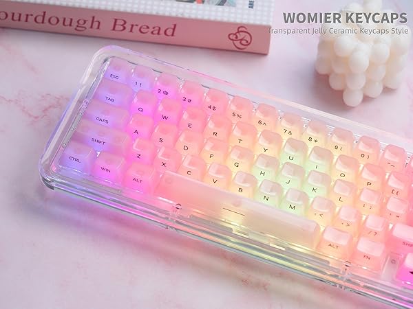 Womier Keycaps Jelly Pink - Ceramic Keycaps Style, Clear Keyboard Key Cap