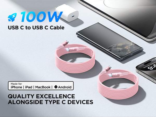USBC to USBC 100W [10ft/2 Pack] USB C to USB C Fast Charging Cable Braided C to C Charger Cord 5A