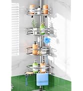 HAMITOR Shower Caddy Tension Pole: Rustproof Quick Install Corner Bathroom Organizer Shelf on Flo...