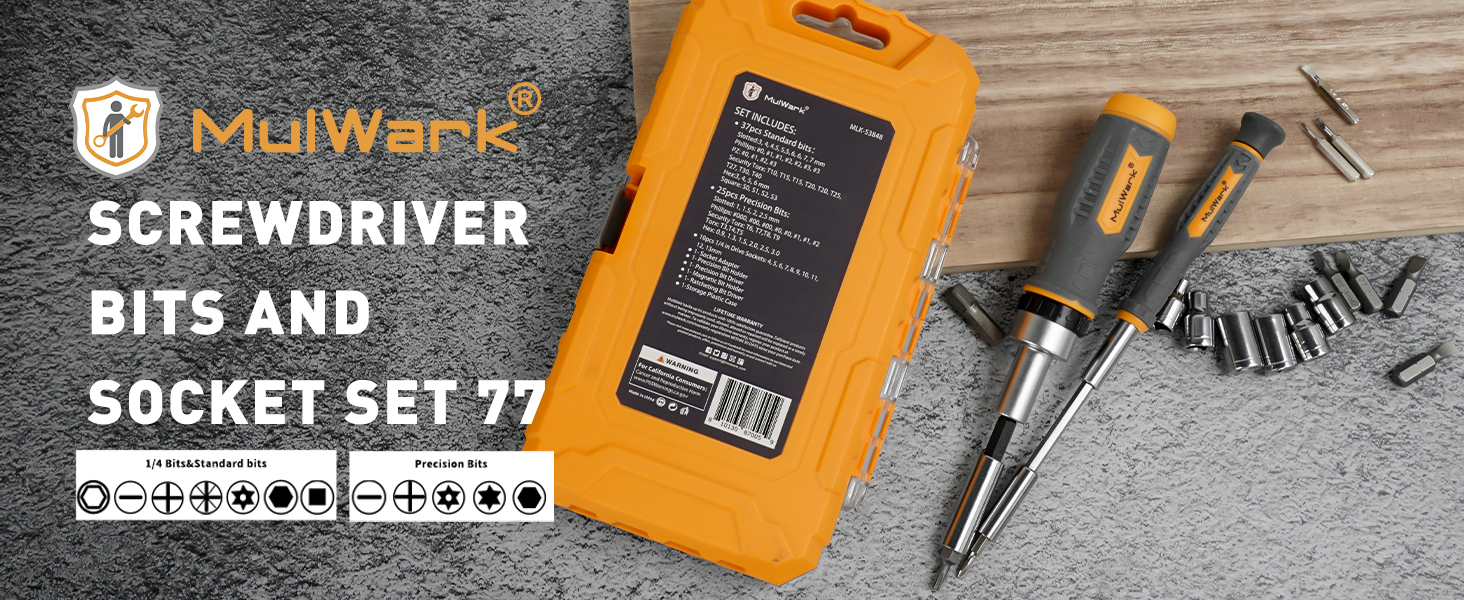 Screwdriver bits and socket set 77 pieces