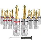 Banana Plugs, Solderless 24K Gold Plated 4mm Speaker Wire Connectors | 6 Pairs / 12 Pcs Dual-Scre...