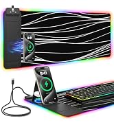 Mouse Pad with Foldable Phone Holder &amp; Wireless Charger, XL RGB Gaming Mousepad 31.5"x11.8" Large...