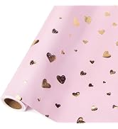 Ribbli Valentine’s Day Wrapping Paper Pink with Gold Heart Foil Mini Roll Gift Wrap for Women Gir...